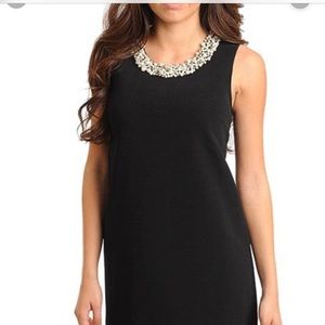 Wool black jeweled collar dress